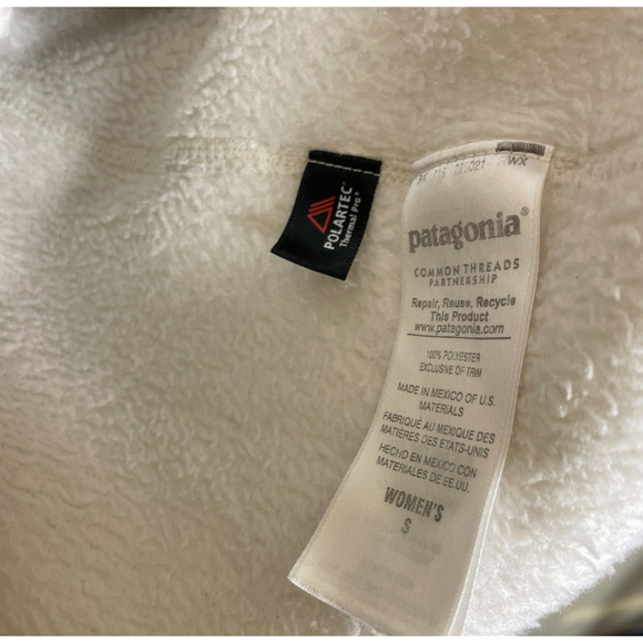 Women's Small Patagonia Retool Snap Fleece Raw Linen White Pullover - Picture 6 of 7